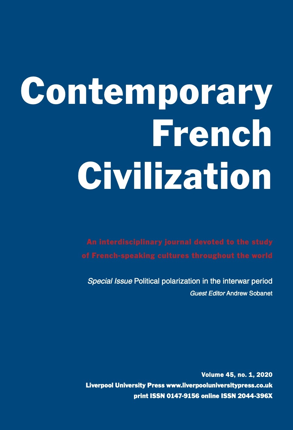 cover page of the journal Contemporary French Civilization