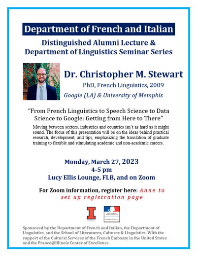 Christopher Stewart's public lecture poster